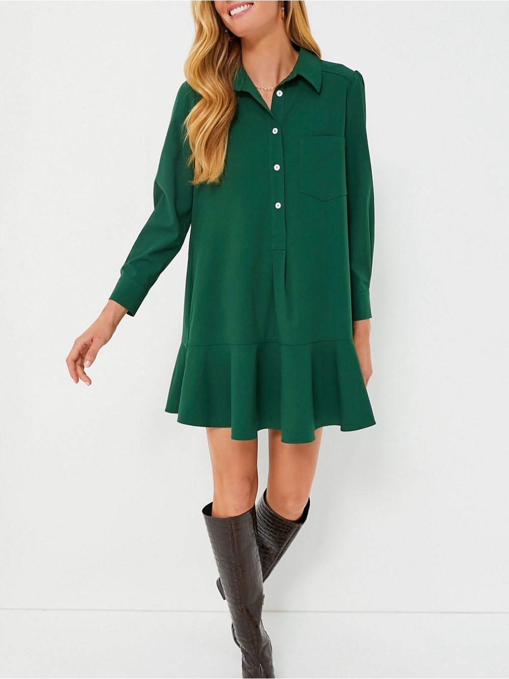 Tuckernuck Emerald Green Long-Sleeve Button Shirt Dress